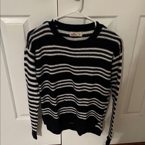 Hollister Black and White Striped Crew Neck Sweater